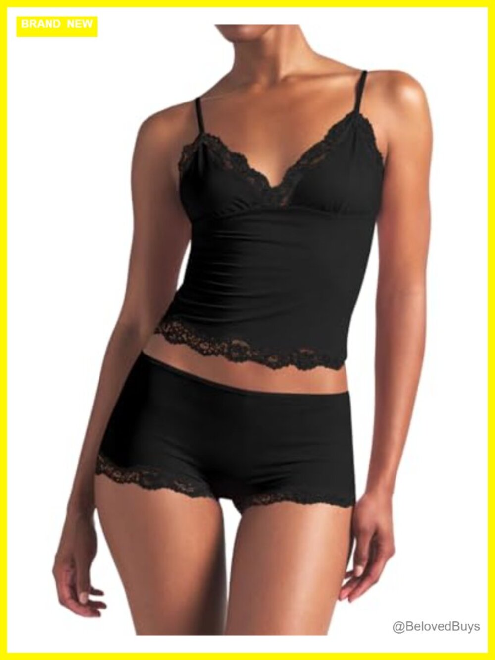 Womens Cami Pajama Set 2 Piece Sleeveless V Neck Lace Trim Sleepwear Lounge